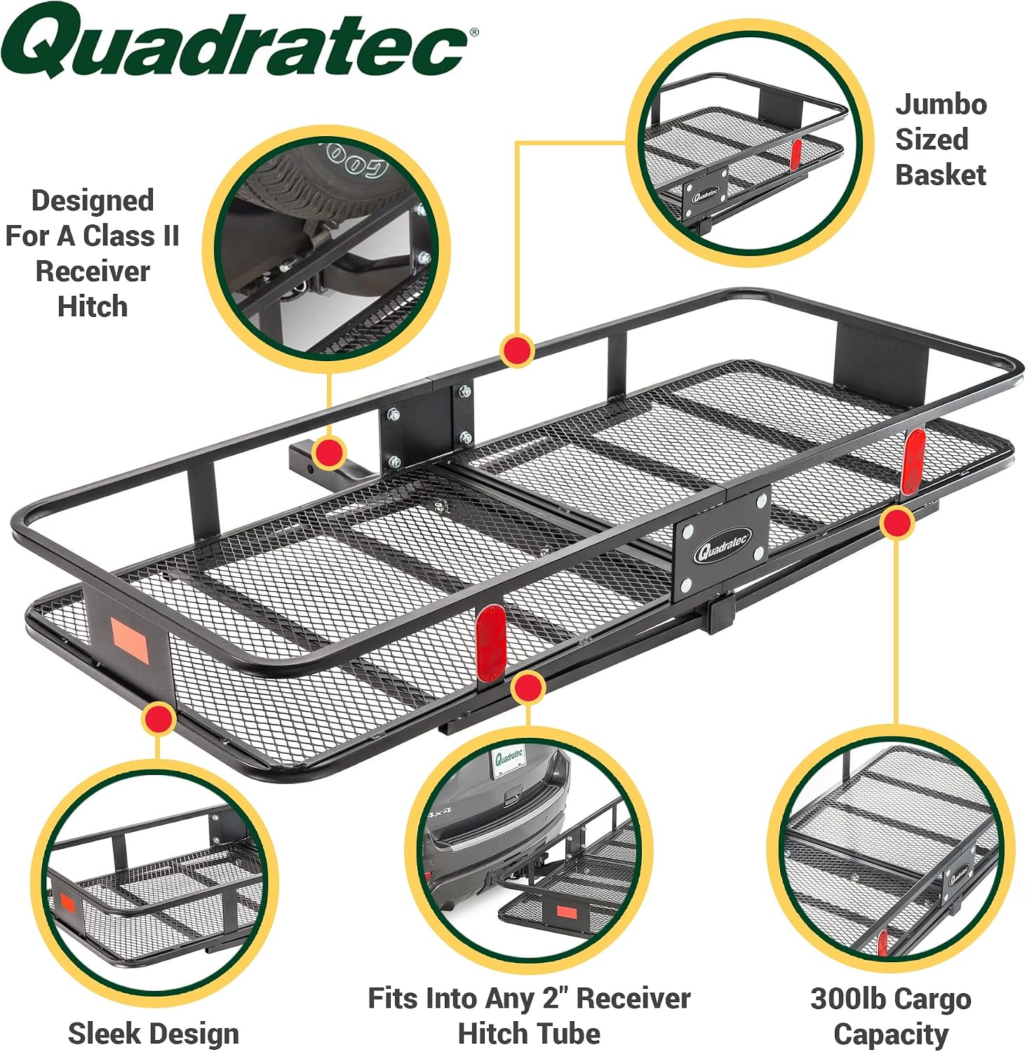 Quadratec Large Cargo Rack Basket Platform, 60' x 24' - Mounts to 2' Receiver Hitch - Great for Hauling Luggage, Camping Gear, Supplies, Generators, and More - Fits Jeeps, Cars, Trucks, SUV & More
