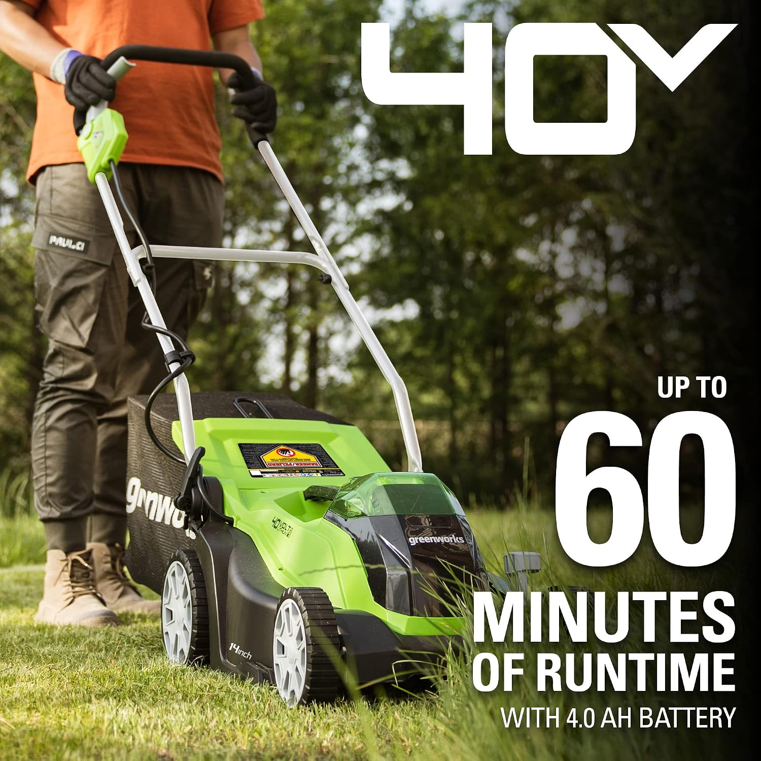Greenworks 40V 14' Cordless (Push) Lawn Mower (75+ Compatible Tools), 4.0Ah Battery and Charger Included