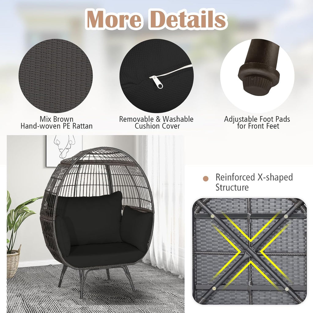 Giantex Oversized Wicker Egg Chair, Outdoor & Indoor Hammock Chair with Thick Cushions, 2-Person PE Rattan Lounge Chair Swing Chair for Patio, Backyard,Porch, 450 LBS Weight Capacity (Black)