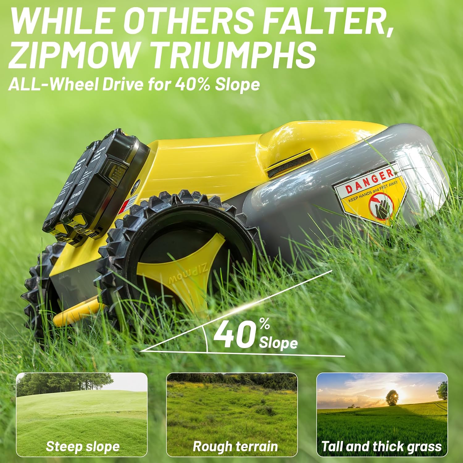 Remote Control Lawn Mower - Battery Powered Rc Lawn Mower, Cut Height 2.0'-3.0', 40% Slope, Remote Control with Adjustable Speeds, 100% Electric All-Wheel Drive