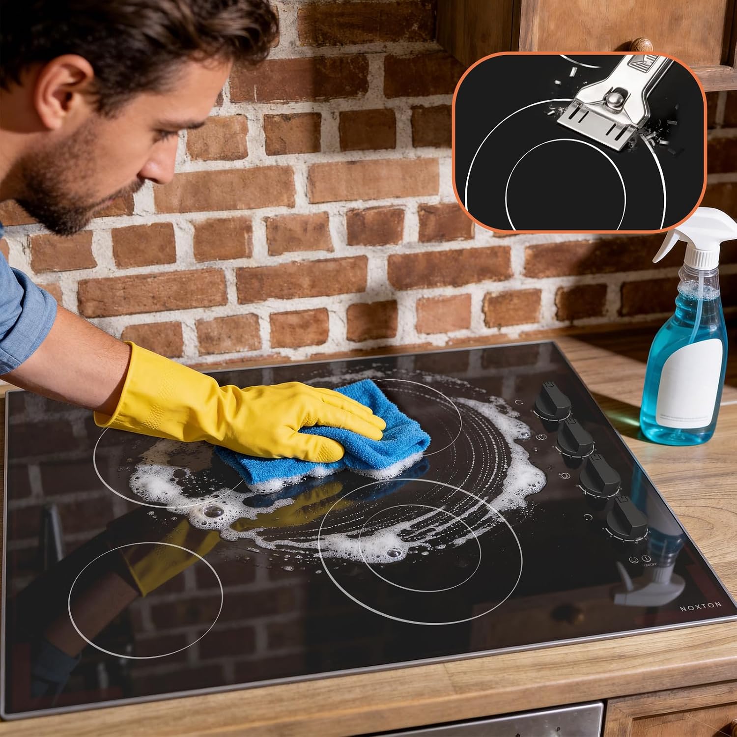 Noxton 30 Inch Electric Cooktop, 4 Burner Ceramic Cooktop with Glass Protection Metal Frame & Knob Control, Built-in Radiant Stove Top, Dual Ring Expandable Burner, 240V Hardwired for Seniors