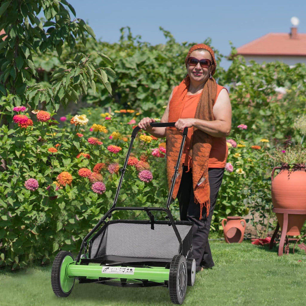 20-Inch 5-Blade Cordless Manual Reel Lawn Mower, Adjustable Cutting Height Manual Reel Mower with Removable Grass Collection Basket, 4 Wheels