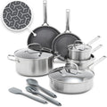 GreenPan Hybrid 13 Piece Nonstick Stainless Steel Cookware Set, APEX Tri-Ply Thermobond PFAS-Free Ceramic Pots & Pans, Induction & All Cooktop Compatible, Oven Temp to 850°F, Dishwasher Safe, Silver