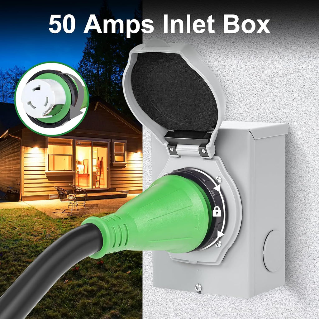 50 AMP Generator Transfer Switch Kit，Pre-Drilled,Twist Lock Connector,Include Transfer Switch，SS2-50P Inlet Box&15 FT 50 Amp L14-50P Cord,Twist Lock Connector,Outdoor and Indoor