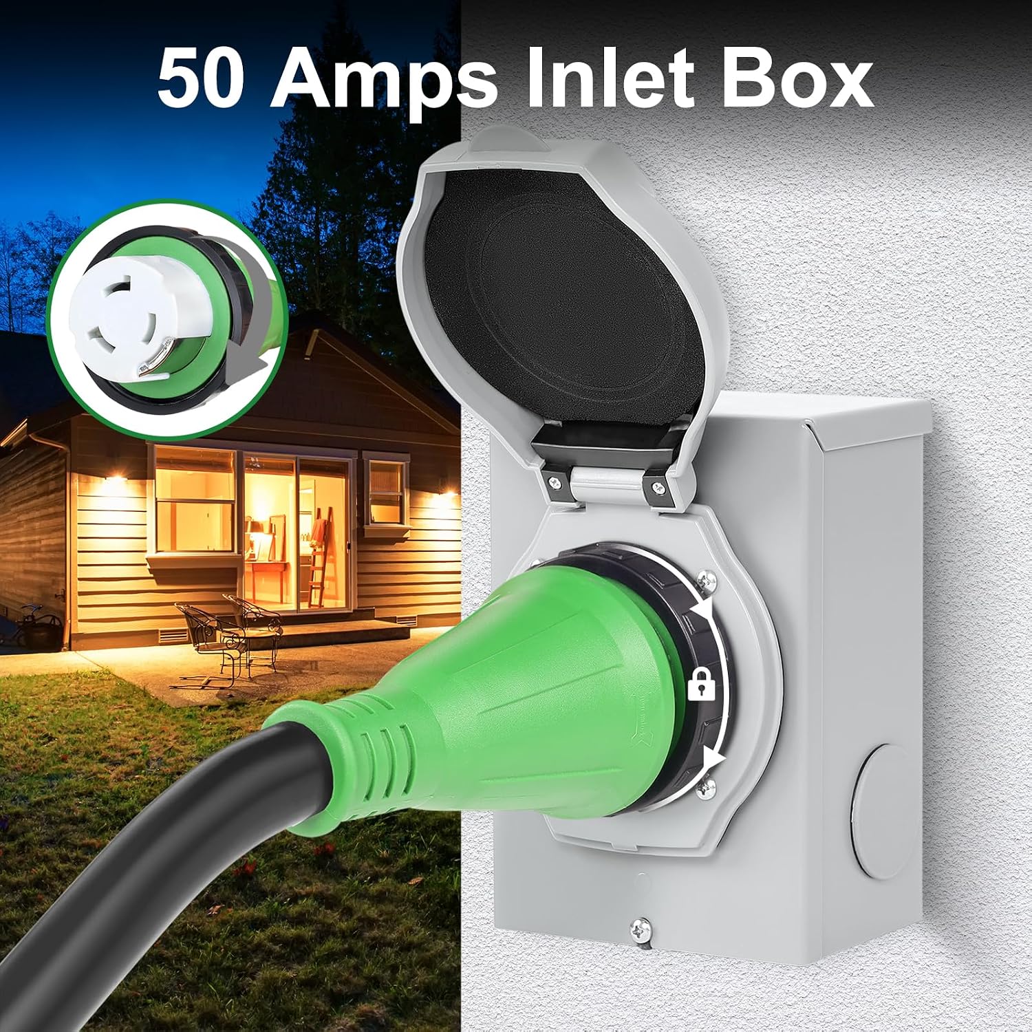 50 AMP Generator Transfer Switch Kit，Pre-Drilled,Twist Lock Connector,Include Transfer Switch，SS2-50P Inlet Box&15 FT 50 Amp L14-50P Cord,Twist Lock Connector,Outdoor and Indoor