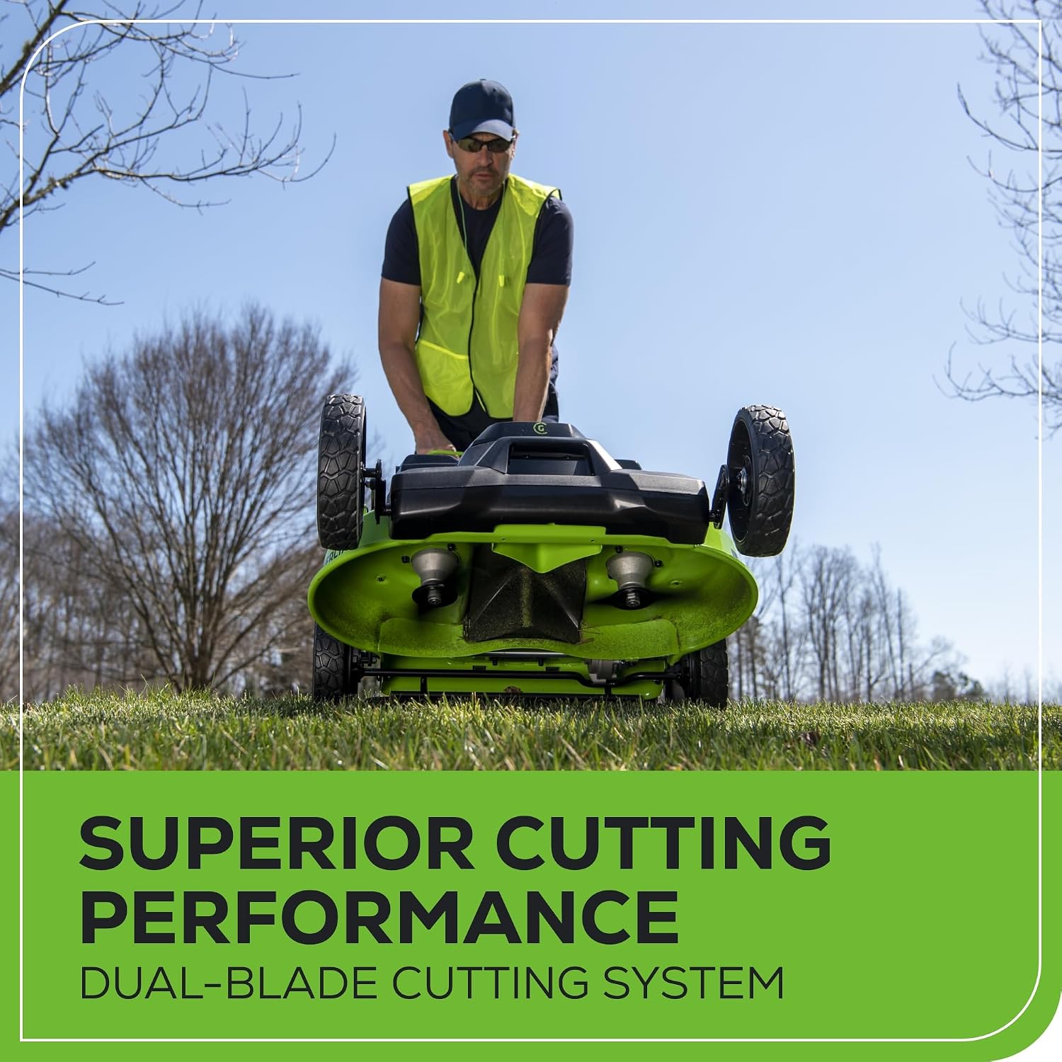 Greenworks 82V 25' Brushless (Self-Propelled) Cordless Lawn Mower, (2) 4.0Ah Batteries and Dual Port Rapid Charger (Great for Landscapers and Professionals)