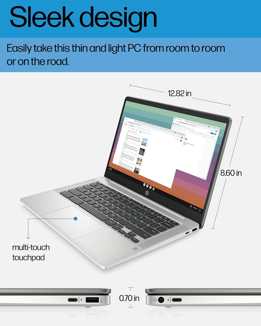 HP 14'' Chromebook Laptop, Intel Celeron N4120, 4 GB RAM, 64 eMMC, HD Display, Chrome OS, Intel UHD Graphics 600, Long Battery Life, Ash Gray Keyboard (14a-na0226nr, 2022, Mineral Silver) (Renewed)