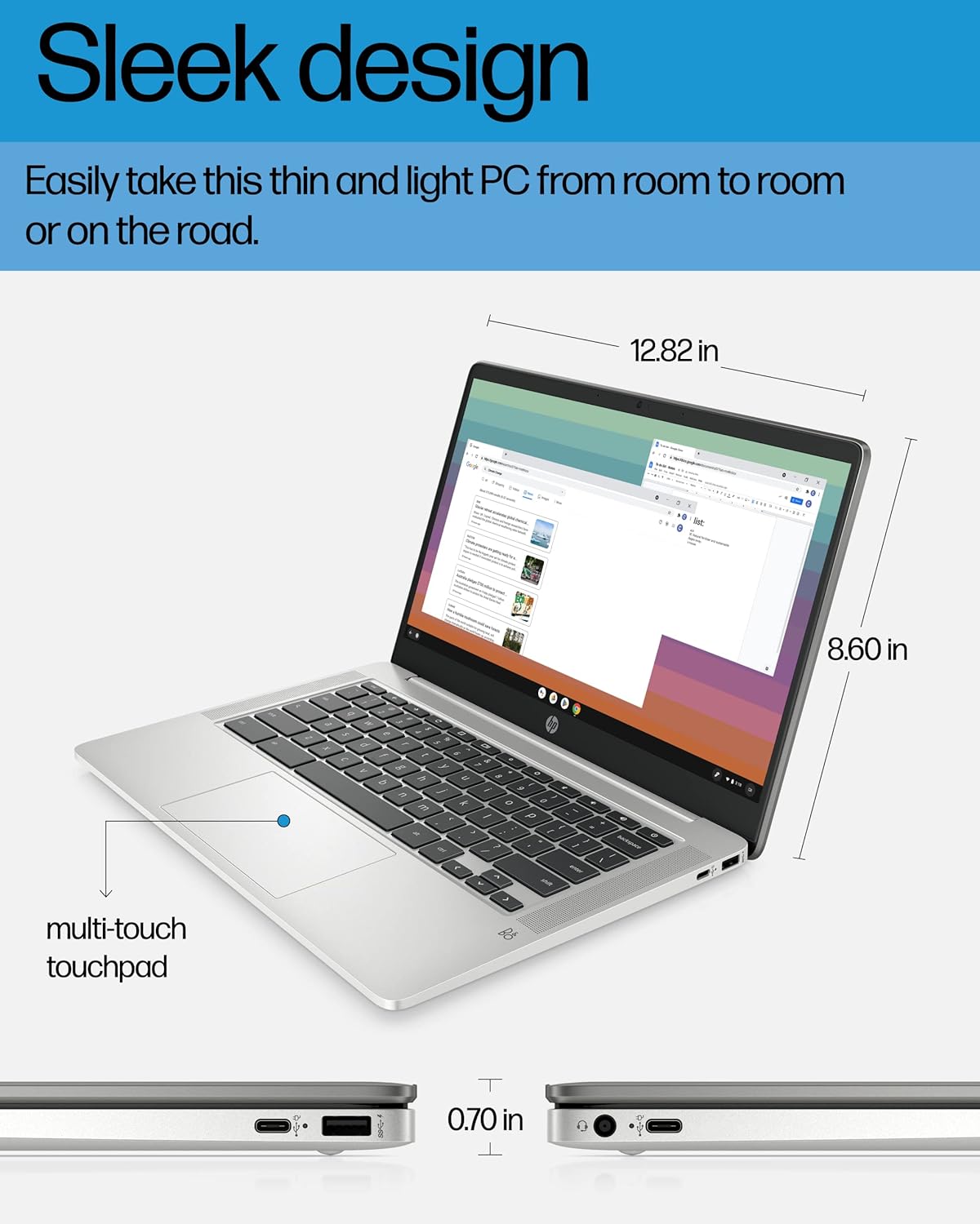 HP 14'' Chromebook Laptop, Intel Celeron N4120, 4 GB RAM, 64 eMMC, HD Display, Chrome OS, Intel UHD Graphics 600, Long Battery Life, Ash Gray Keyboard (14a-na0226nr, 2022, Mineral Silver) (Renewed)