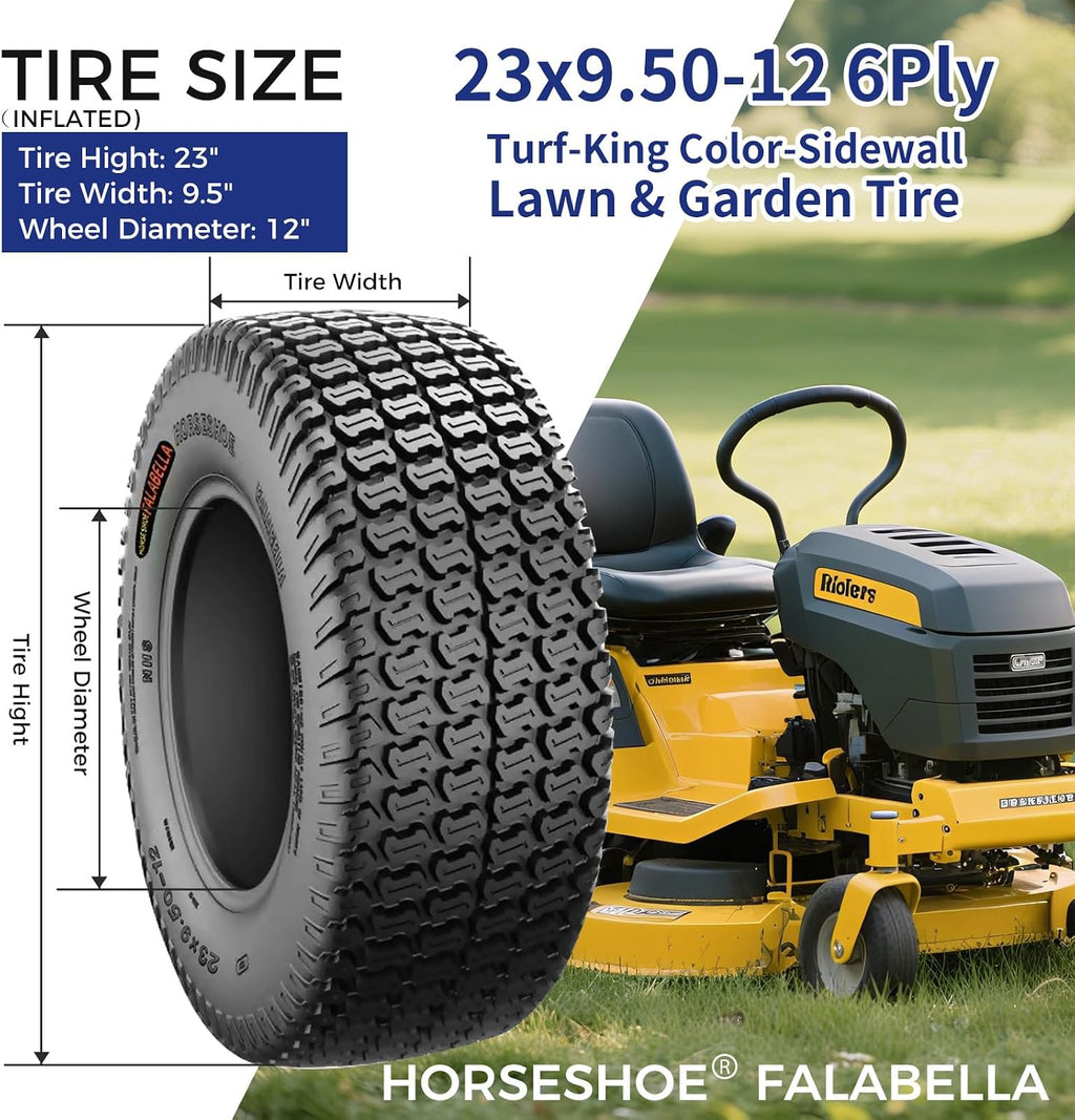 HORSESHOE 2 New 23x9.50-12 6Ply | Turf Trac Pattern | Garden Tractor Ridding Lawn Mower Tubeless Tires | 23x9.5-12 T198 2395012