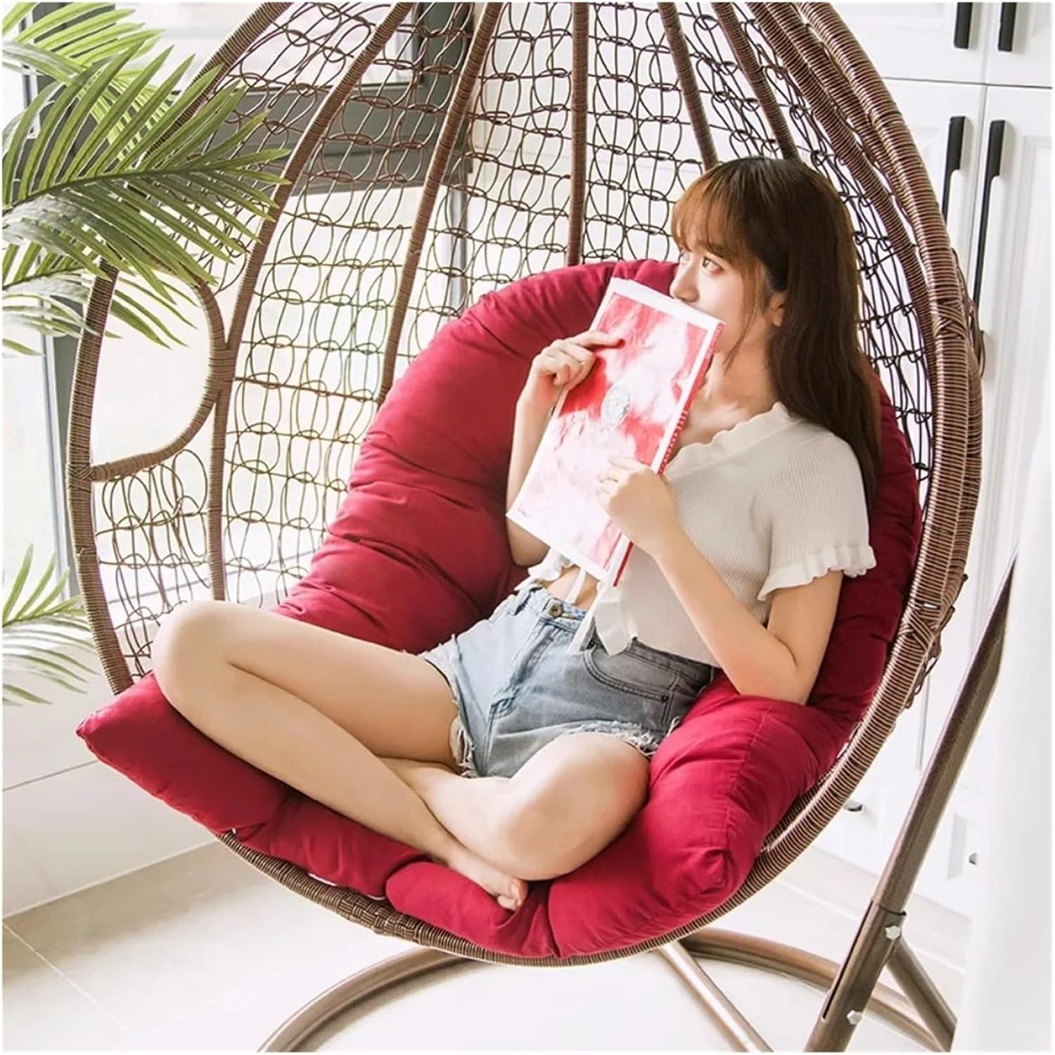 Egg Chair Cushion Hanging Basket Cushion,Swing Seat, Indoor and Outdoor Rocking Chair Pad for Hanging Chairs(Light Grey)