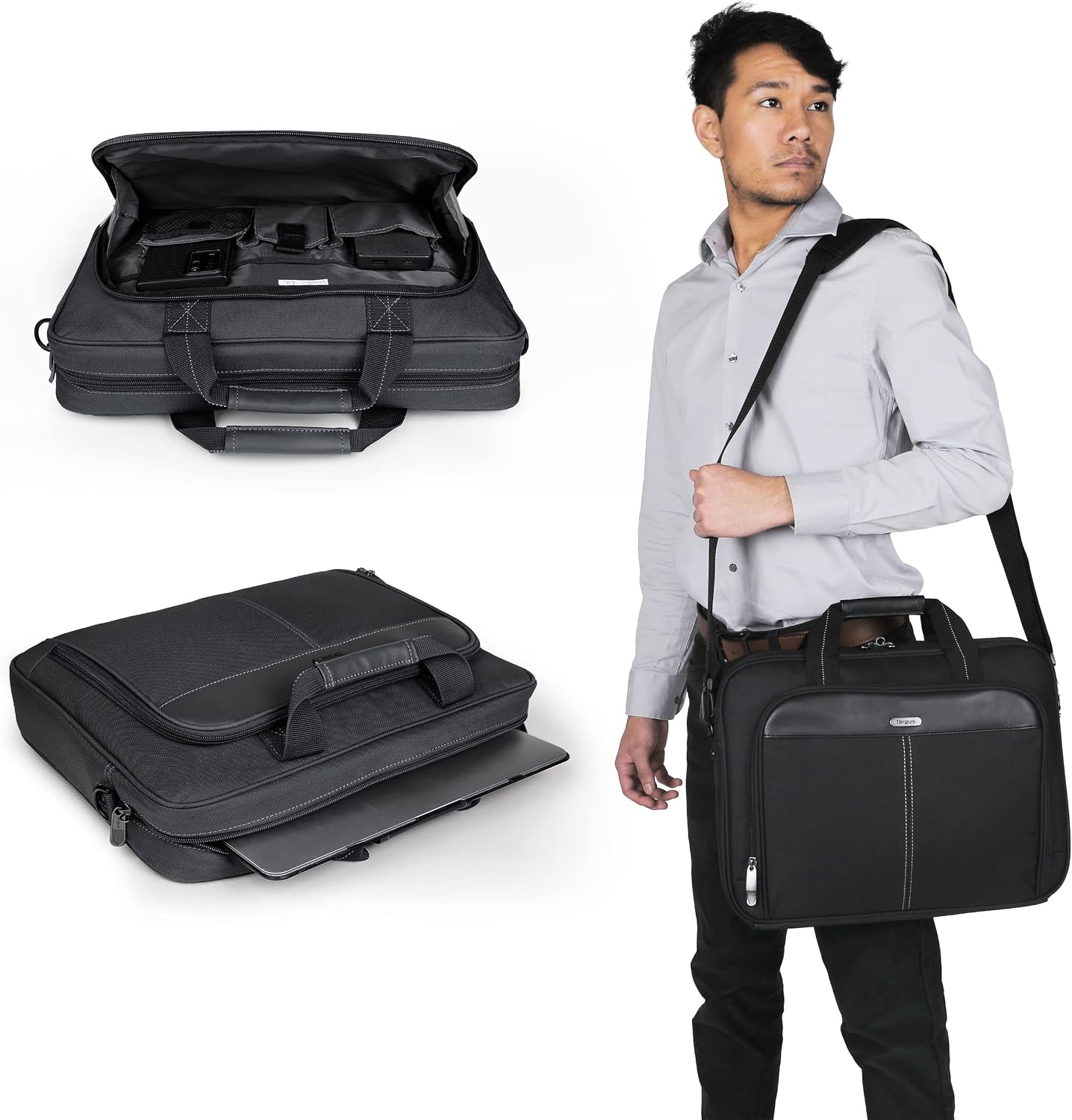 Targus Classic Slim Laptop Bag - Ergonomic Briefcase and Messenger Bag - Spacious Foam Padded for Laptops and Under