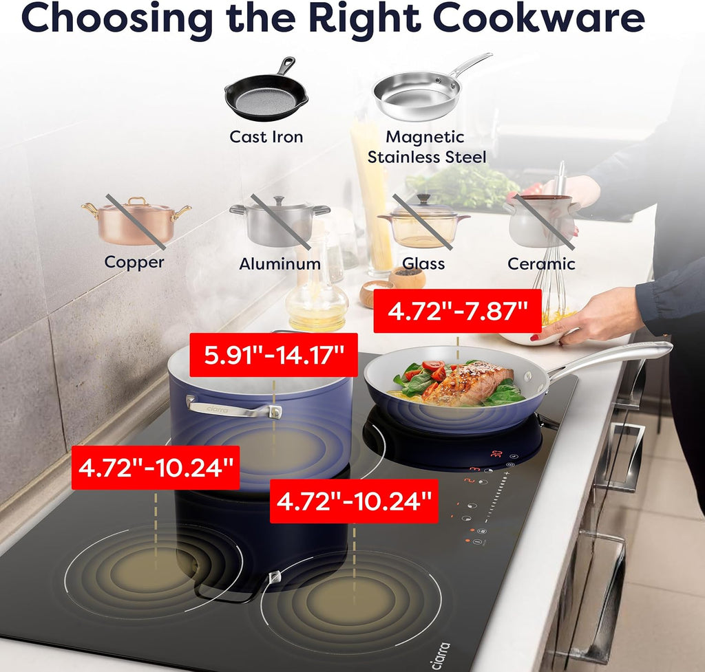 CIARRA 30 inch Induction Cooktop 4 Burners, 8200W Built-in Induction Stovetop with Booster, Timer & Safety Lock