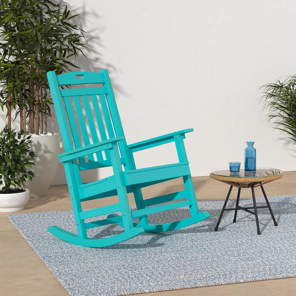 YEFU Outdoor Rocking Chair Porch: Outdoor Patio Rocking Chairs-Oversized Rocker Chair-All Weather Poly Rocker Lawn Chairs for Adult-Seat Area 22'x21'-Backrest Height 31'-380lbs Weight Capacity-Aruba