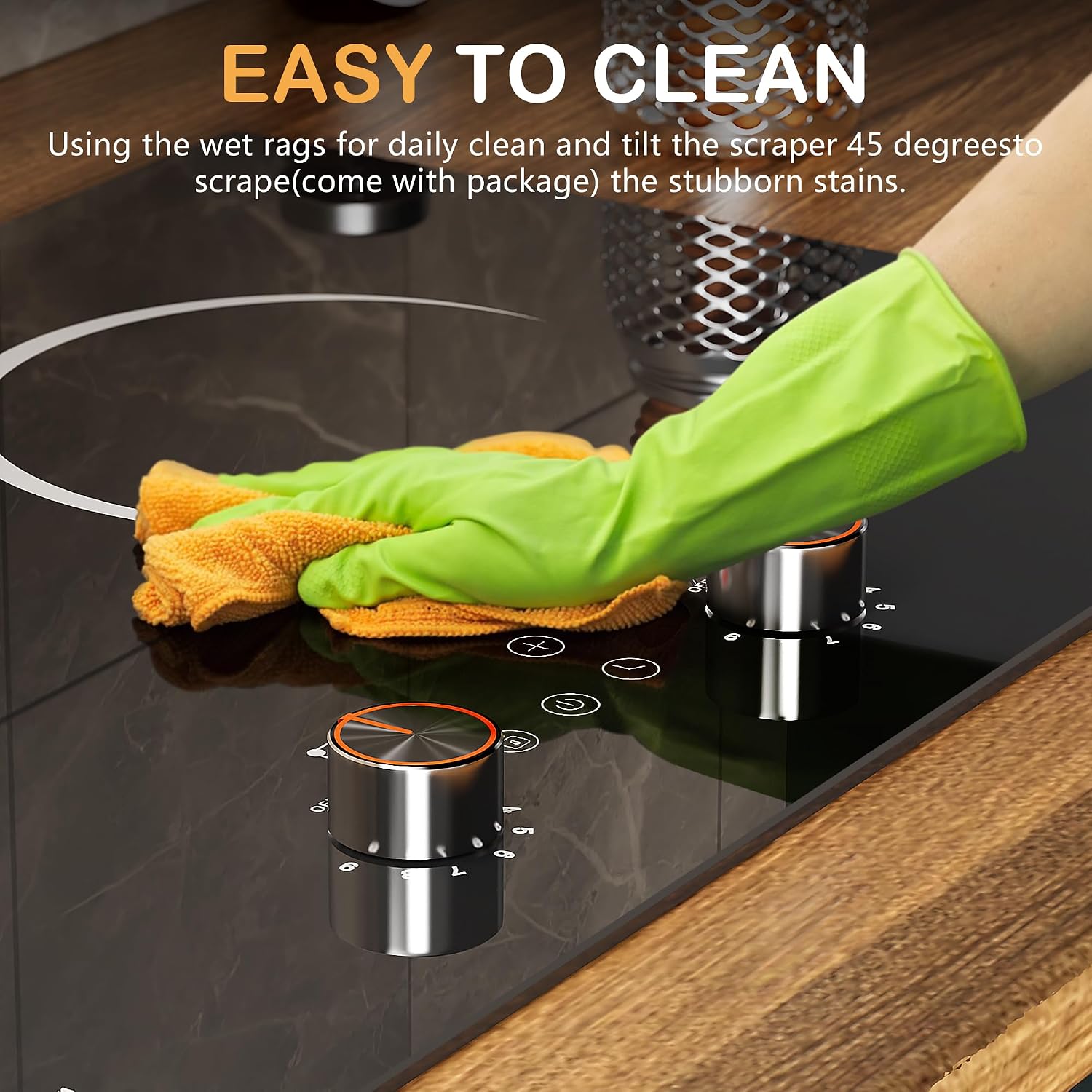 Karinear Electric Cooktop 2 Burner, 110V Electri Stove Top, 2000W Knob Control & Sensor Touch Electric Hot Plate for Countertop or Built-in Install, Timer, Safety Lock, 9 Power Level, 24 Inch