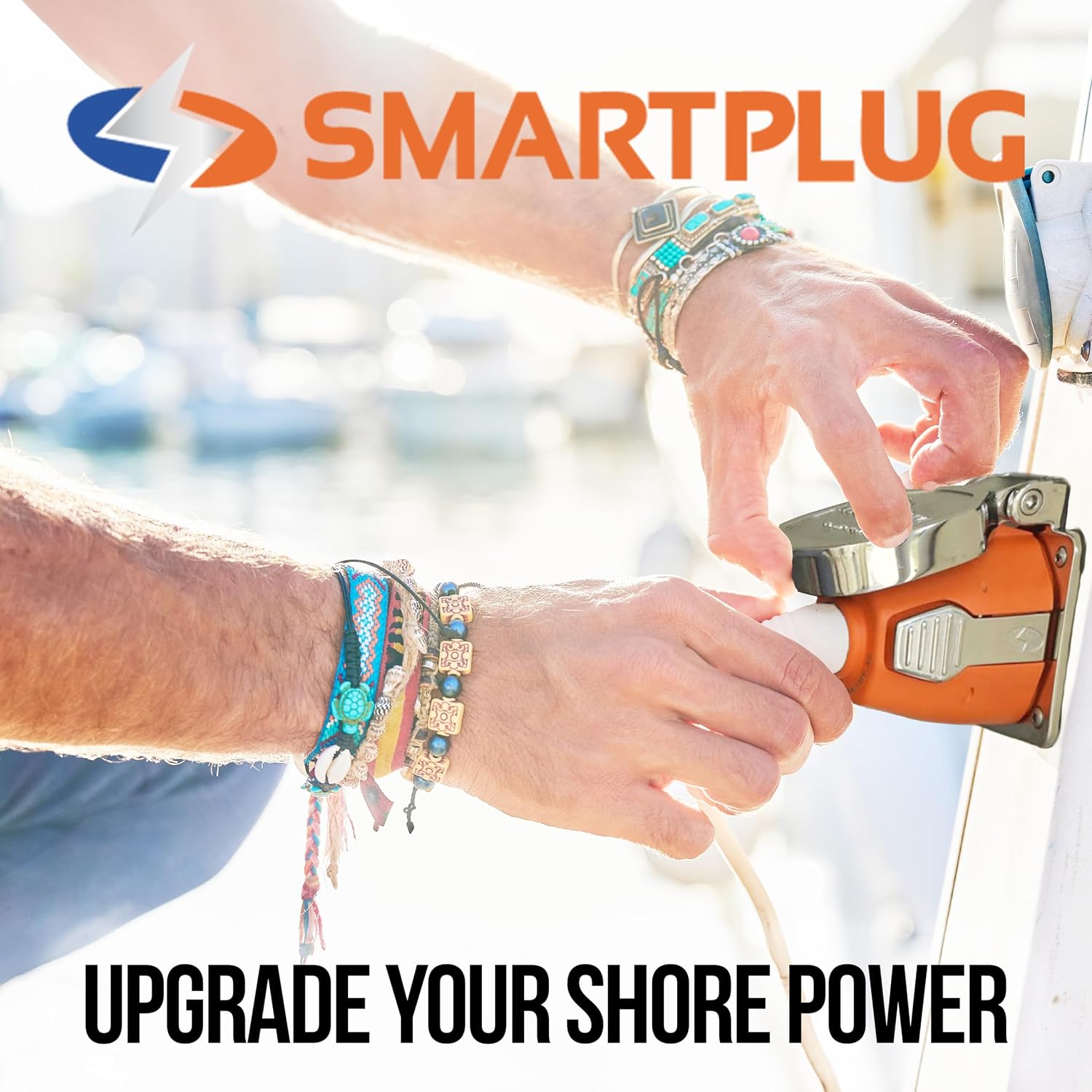 SmartPlug 50 Amp Shore Power Cord – 50A 125V/250V Marine Cord, RV Accessories, Marina Park Power End, Waterproof Locking Plug, Tinned Wire, Boat Shore Power, Generator Power Cord, 50 FT