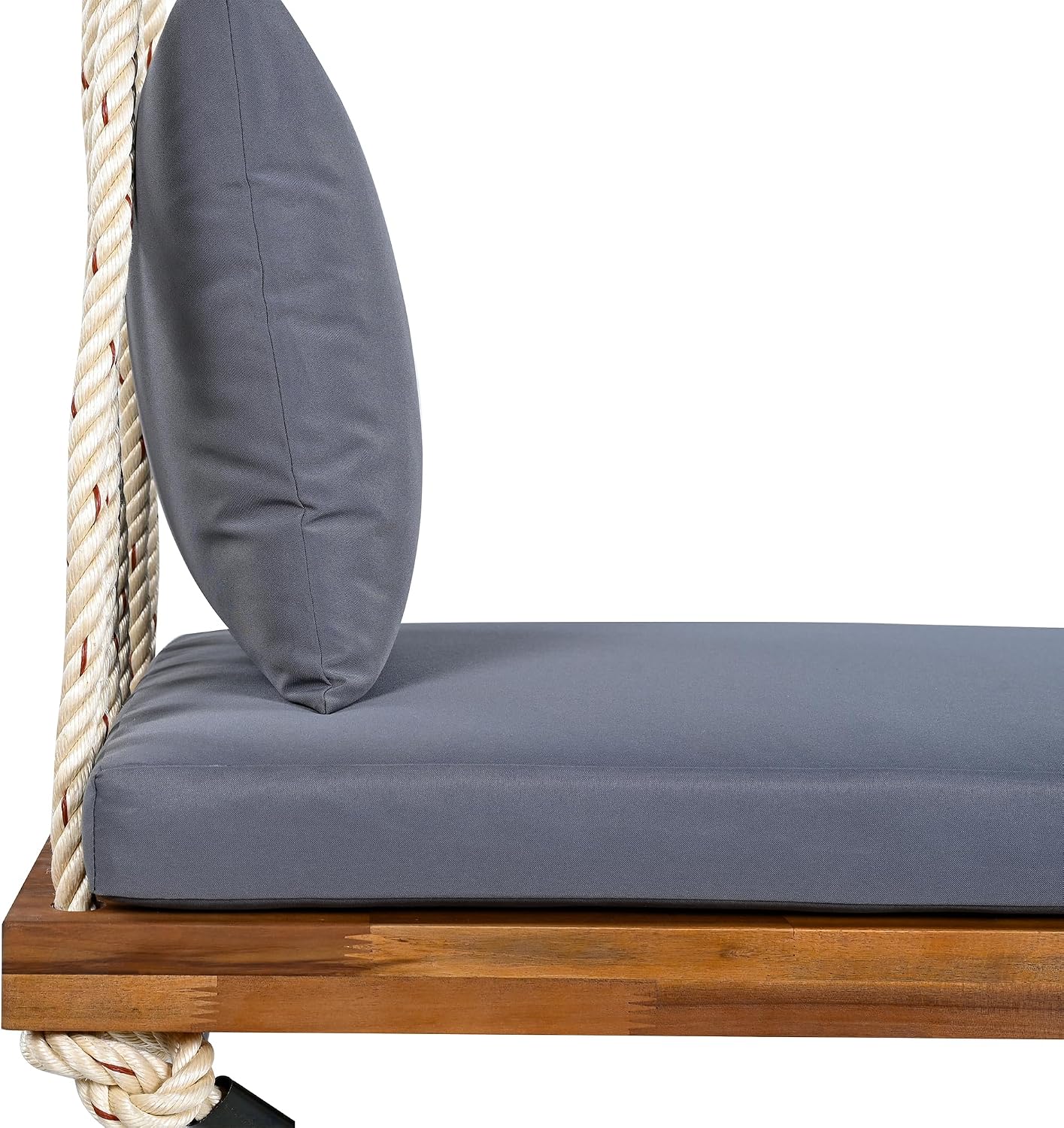 YOPTO Acacia Wood Porch Swing Bench with Cushion & Pillows, 63' Outdoor Hanging Bench for 2 Adults, Rustic Heavy Duty 10.8ft Ropes Swing Daybed for Patio Backyard Garden, White