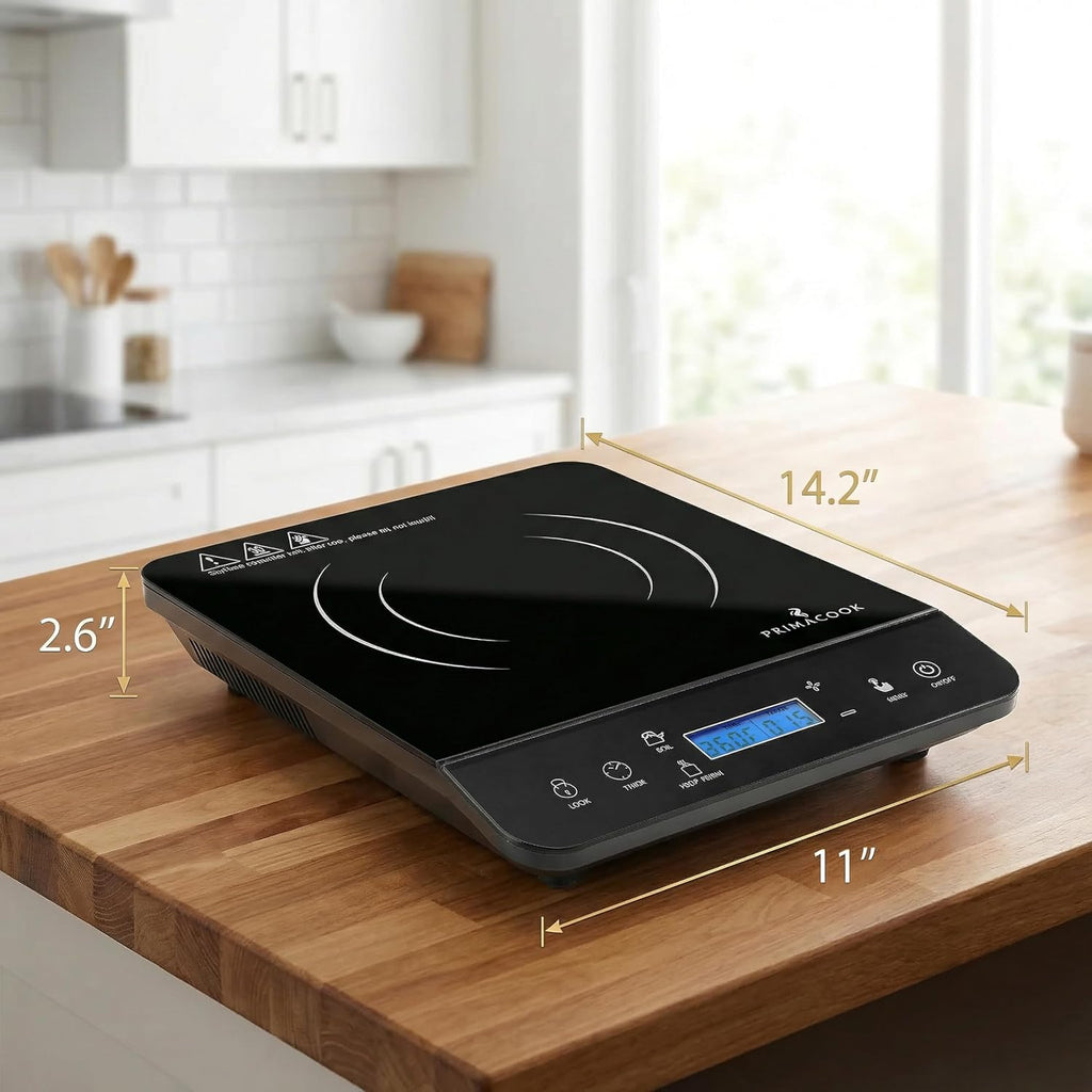 1800W Portable Induction Cooktop Burner – 20 Temperature Settings, 18 Power Levels, 10-Hour Timer – Countertop Electric Hot Plate for RV, Canning, Dorm, Kitchen – Child Safety Lock (Black)