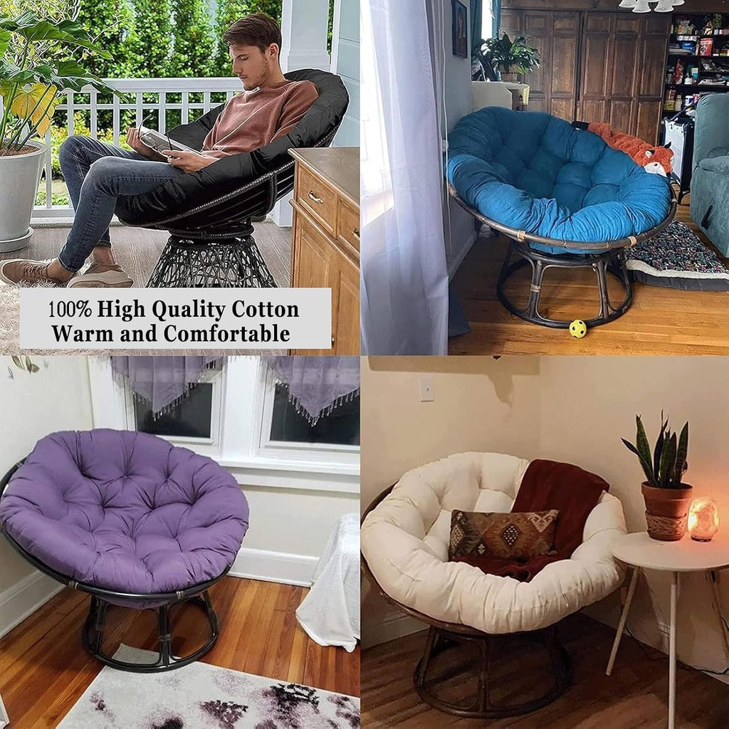 Papasan Round Chair Cushion, Rattan Egg Chair Hanging Mattress, Waterproof Round Papasan Cushion for Hanging Egg Chair, Folding Garden Sofa, Tatami Mat, Patio Garden Swing Chair Cushion(White,150x150c