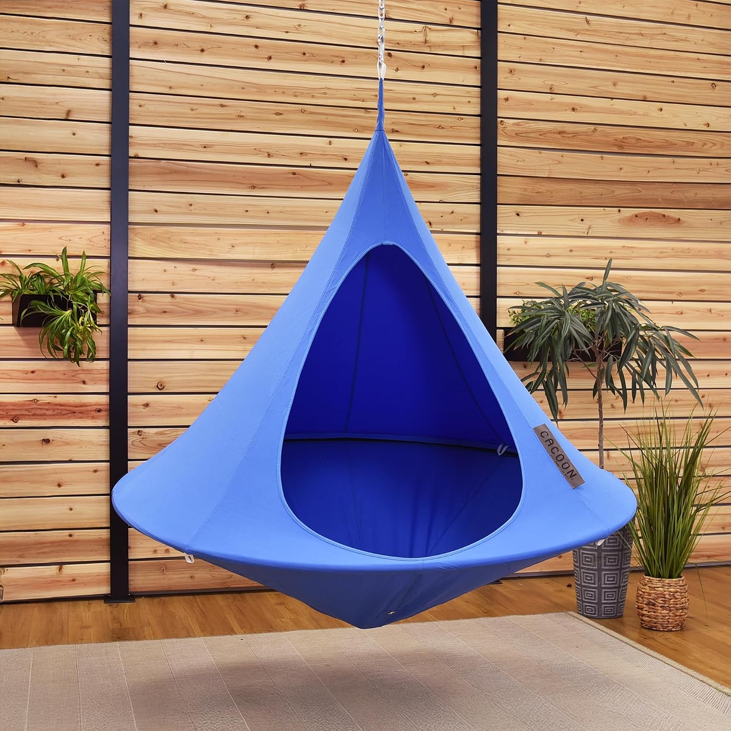 Single Cacoon Hanging Chair – Cozy Indoor/Outdoor Hammock with Polyester Canvas, 440 lb Capacity, Includes 18ft Rope & Carabiner (Sky Blue)