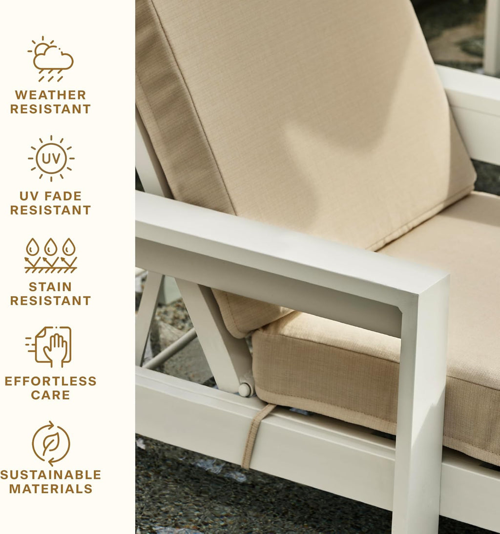 Honeycomb Outdoor Chaise Lounge Cushion for Patio Furniture, Water & Fade Resistant, Removable Cover, 26 x 80, Heritage Textured Solid Almond