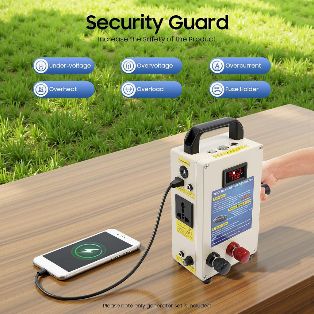 Portable Hand Crank Generator 12V DC, High Power Charger Emergency Power Supply Charger for Camping Outdoor Mobile Phone Computer Charging with USB Plug