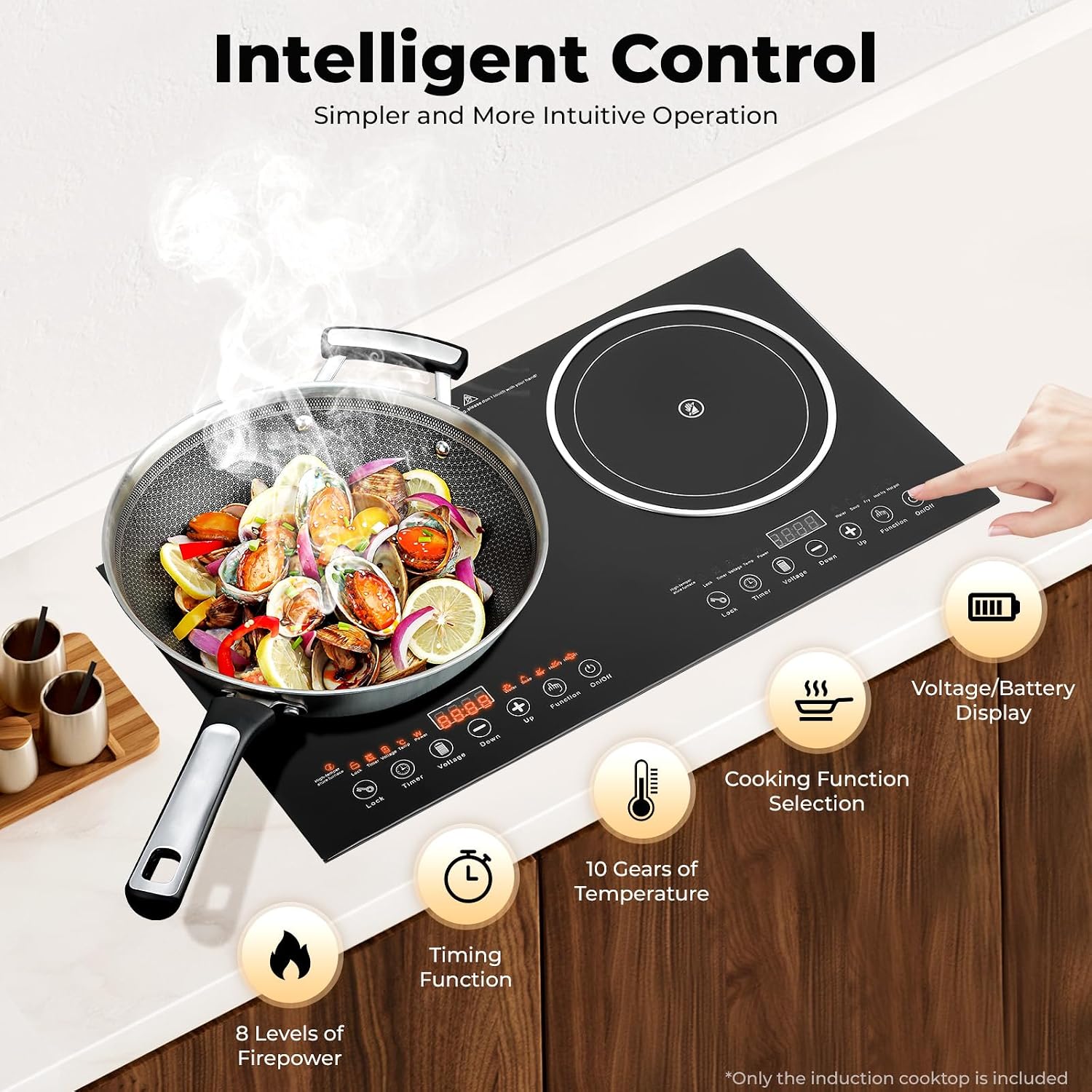 Double Cooktop Induction Countertop Burner, 2400W Portable Induction Cooktop LED Display 8 Gears Temperature Adjustment Timing Electric Stove Hot Plate for Home Kitchen Flat Restaurant