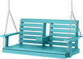 KINGYES Outdoor Hanging Porch Swing, 2 Seat Patio Swing Chair with Cup Holders, Waterproof Swing Chair Bench for Courtyard & Garden, 660LBS Weight Capacity, Aruba Blue