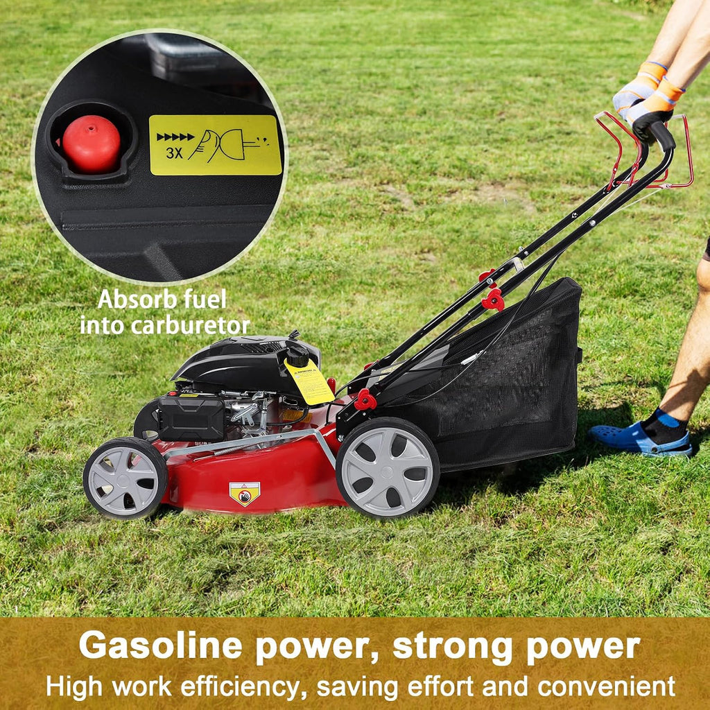 Self Propelled Gas Lawn Mower,141cc OHV Engine with Air Cooling, 20' Steel Deck, 3-in-1 Cutting System, 8-Level Height Adjustment, 20L Grass Catcher, Foldable Design Red (US Fast Arrival)