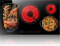 Karinear 36 Inch Electric Cooktop, Flexible Bridge &Triple Ring Expandable Burners, Pause, Timer, Child Safety Lock, 9600W Built-in Ceramic Cooktop