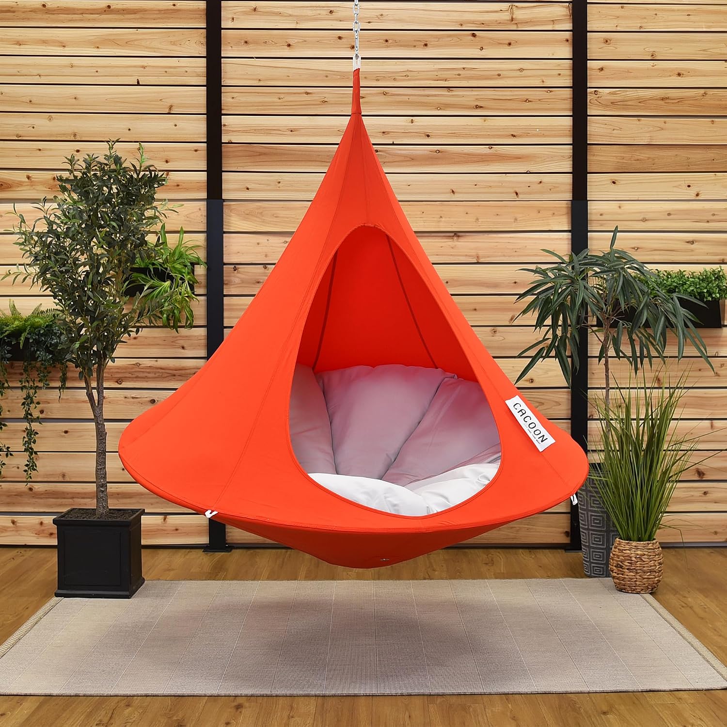 Single Cacoon Hanging Chair – Cozy Indoor/Outdoor Hammock with Polyester Canvas, 440 lb Capacity, Includes 18ft Rope & Carabiner (Bonfire Red)