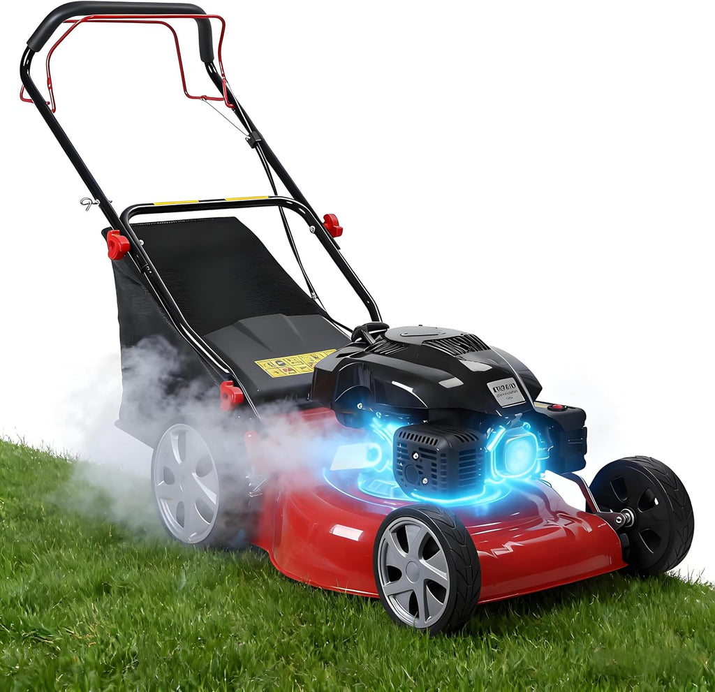 Self Propelled Gas Lawn Mower,141cc OHV Engine with Air Cooling, 20' Steel Deck, 3-in-1 Cutting System, 8-Level Height Adjustment, 20L Grass Catcher, Foldable Design Red (US Fast Arrival)