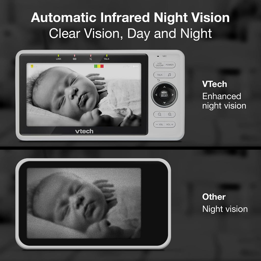VTech 2-Cameras Smart WiFi Baby Monitor with 1080p FHD Camera and 5' HD IPS Screen, Free App with Motion Video, Sound/Motion Detection and Notifications, Split-Screen, Pan-Tilt-Zoom: VM901-2HD