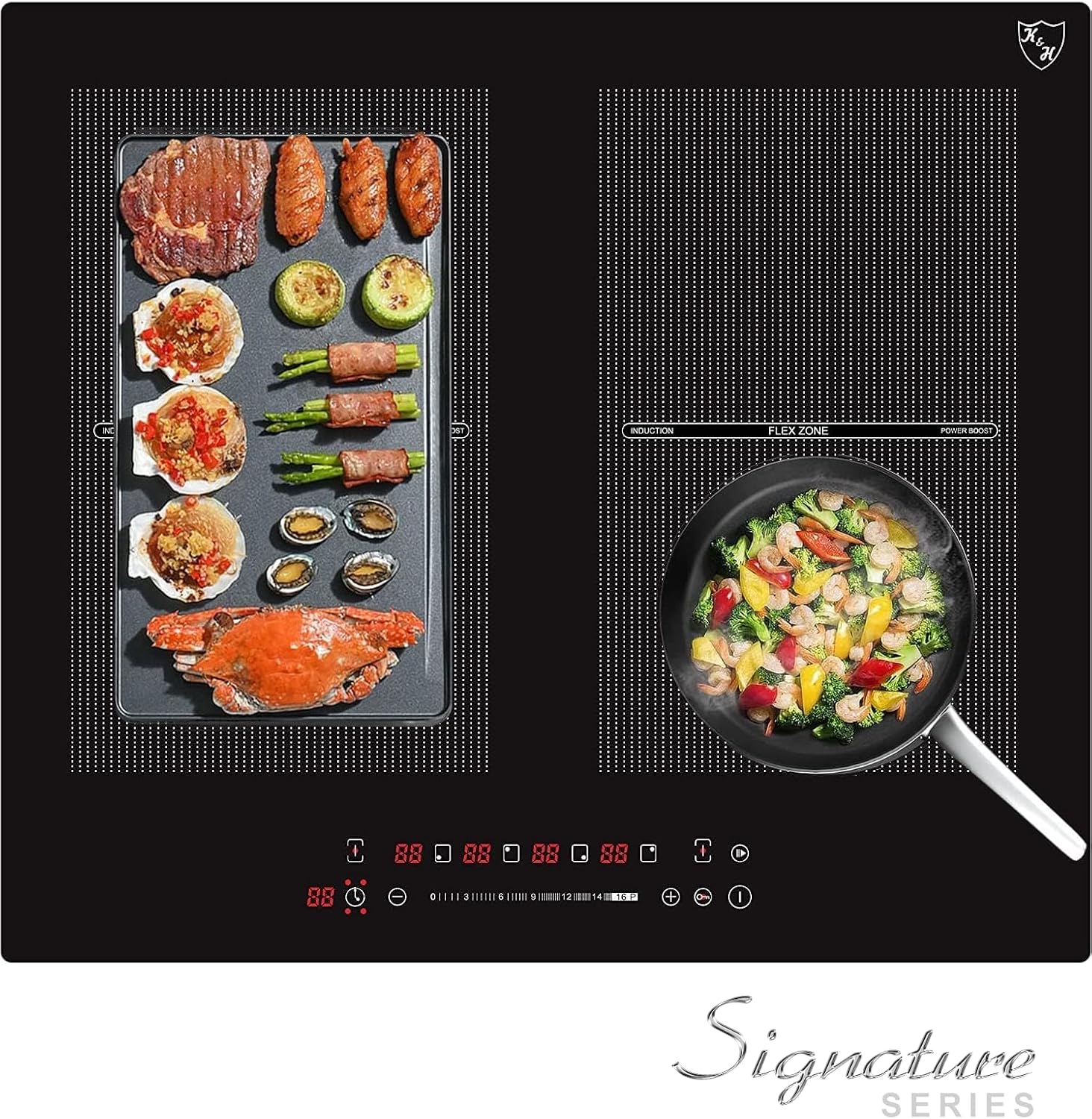 K&H 4 Burner Induction Cooktop - 24 Inch Built-In Electric Cermic Stove Top - 17 Heating Levels, 240V, 6800W High-Power Built-in Electric Stove Top - Child Lock, Timer & Touch Control - IN24-6004FLX