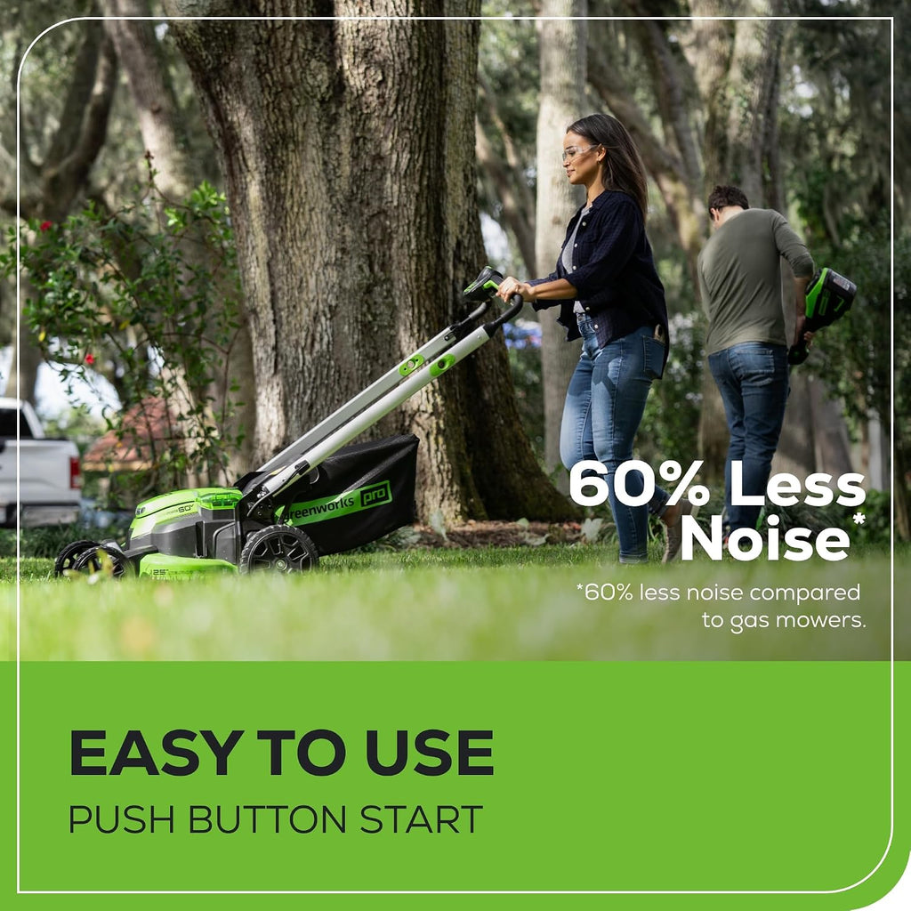 Greenworks 60V 25' Self-Propelled Cordless Lawn Mower – 2 x 4.0Ah Batteries & Fast Charger(75+ Tool Compatibility, 80Min Runtime)