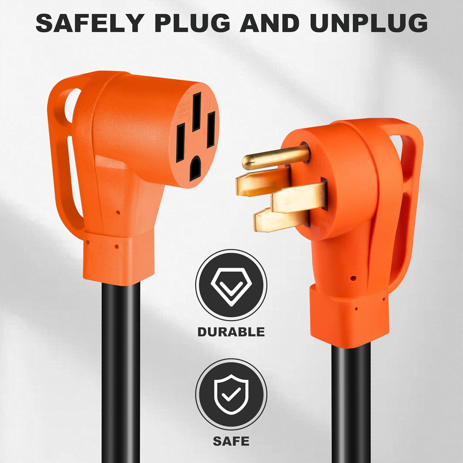30FT 50 Amp RV Extension Cord Outdoor with Grip Handle, 125/250V, 12500W, 4 Prong, Heavy Duty 6/3+8/1 Gauge STW, NEMA 14-50P to 14-50R with Cord Organizer, UL&ETL Listed
