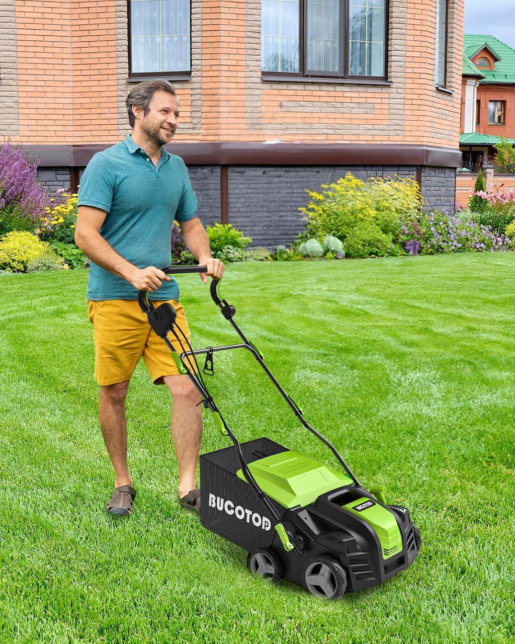2-in-1 Electric Dethatcher and Scarifier, 13-Inch Raking & Scarifying, Turf Dethatcher & with 4-Position Height Adjustment, 14.5 gal Removable Thatch Bag for Lawn Health