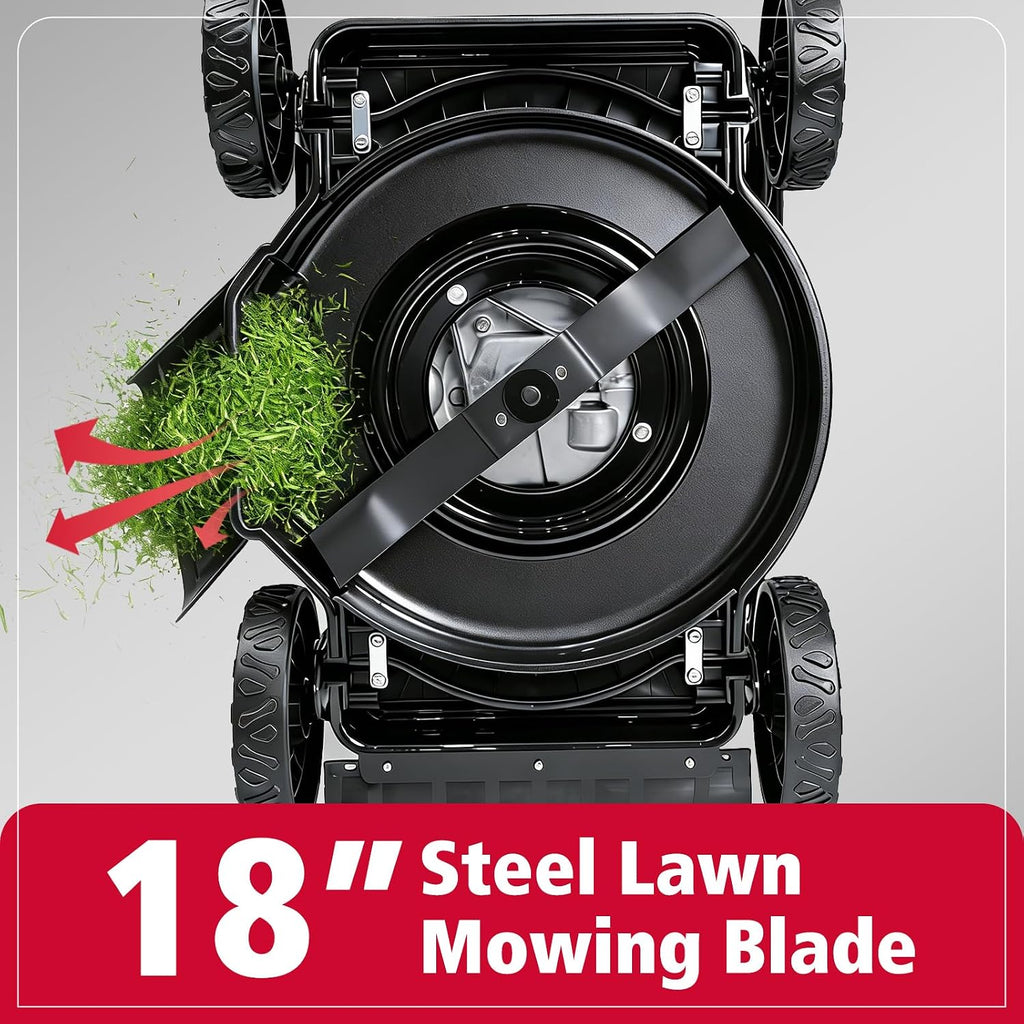 PowerSmart EasyCut 18' 144cc Gas Lawn Mower, Heavy-Duty Steel Deck, Side Discharge, 5-Position Height Setting, 2-in-1 Walk-Behind Push Mower with Side Discharge
