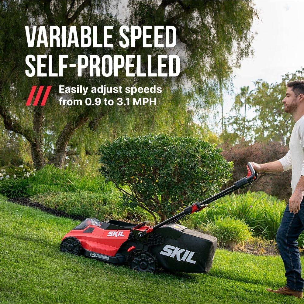 SKIL PWR CORE 40 Brushless 40V 20-Inch Self-Propelled Mower Kit with Smart Caddy, Includes 6.0Ah & 4.0Ah Batteries and 150W Charger - SM2010C-24