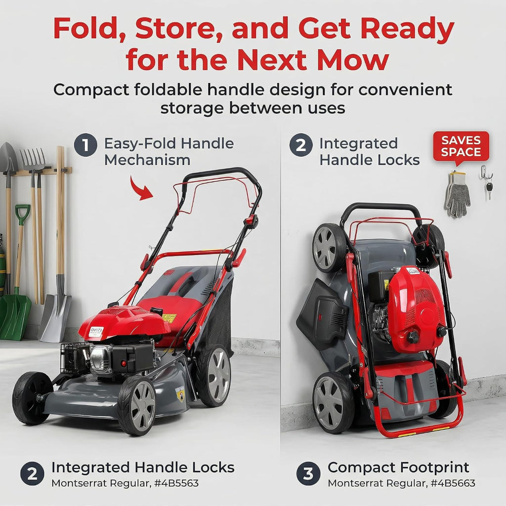 173cc 20' Gas Lawn Mower, Self-Propelled Lawn Mowers with 18' Cutting Width, Adjustable Cutting Height 25-75mm & 60L Grass Catcher, Push Mower for Large Yards and Uneven Ground Red