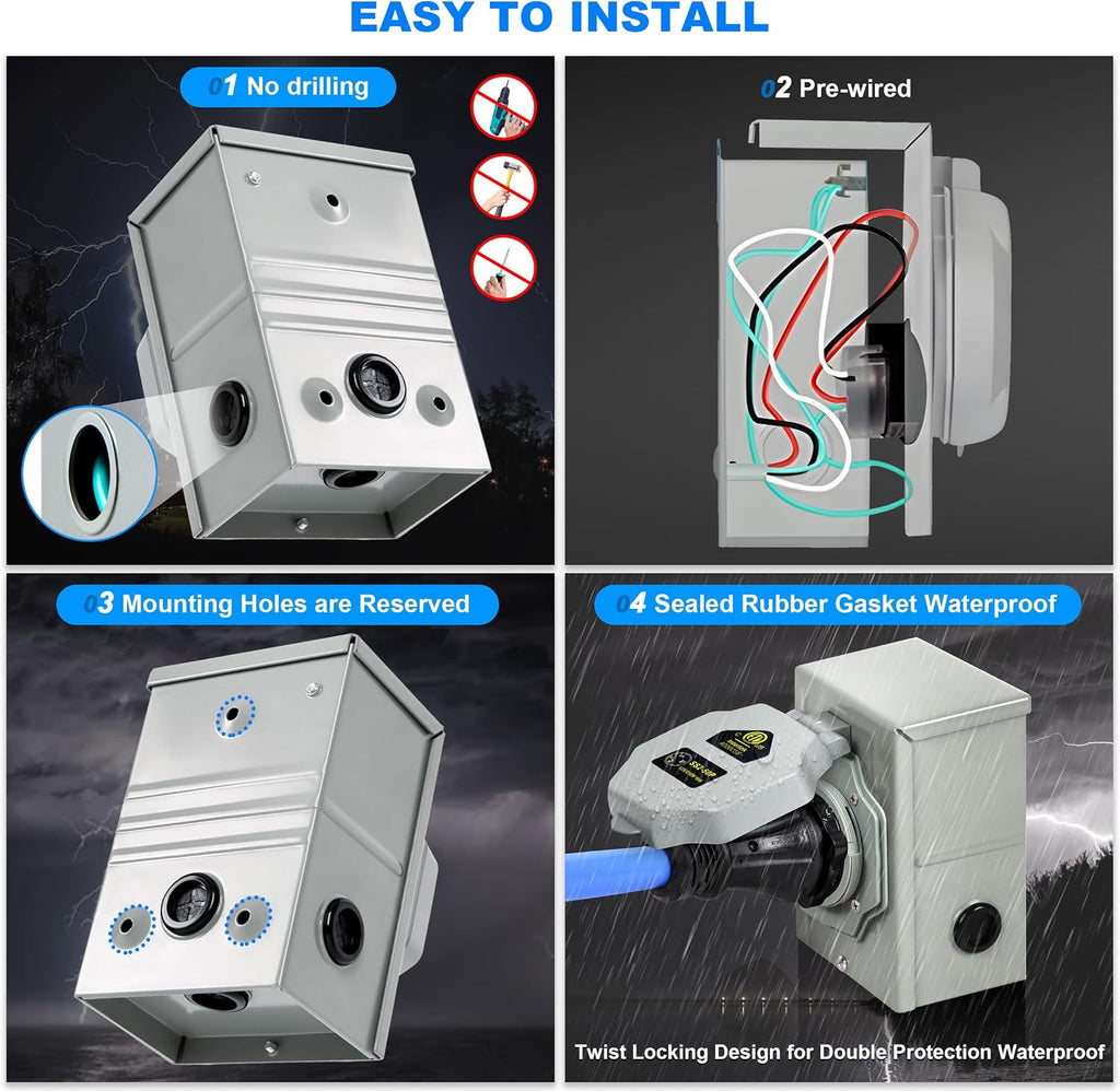 50 Amp Generator Cord and Pre-Drilled Power Inlet Box, Generator Cords 40FT, 50 Amp 125V/250V Generator Power Cord, NEMA 14-50P / SS2-50R Twist Lock Connector