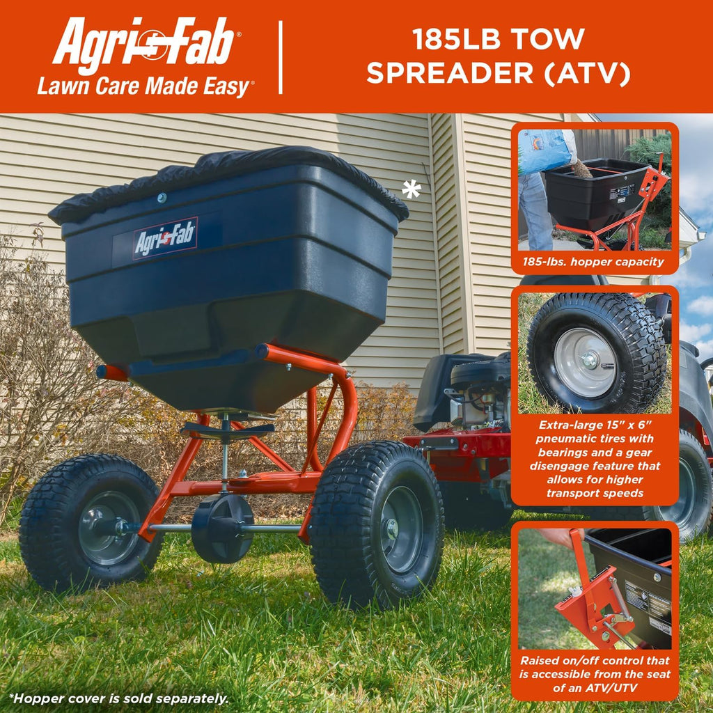 Agri-Fab 45-0329 185 lb. Tow-Behind ATV/UTV Broadcast Lawn Spreader for Seed,Fertilizer,Salt,Ice Melt; Easy to use Flow Control