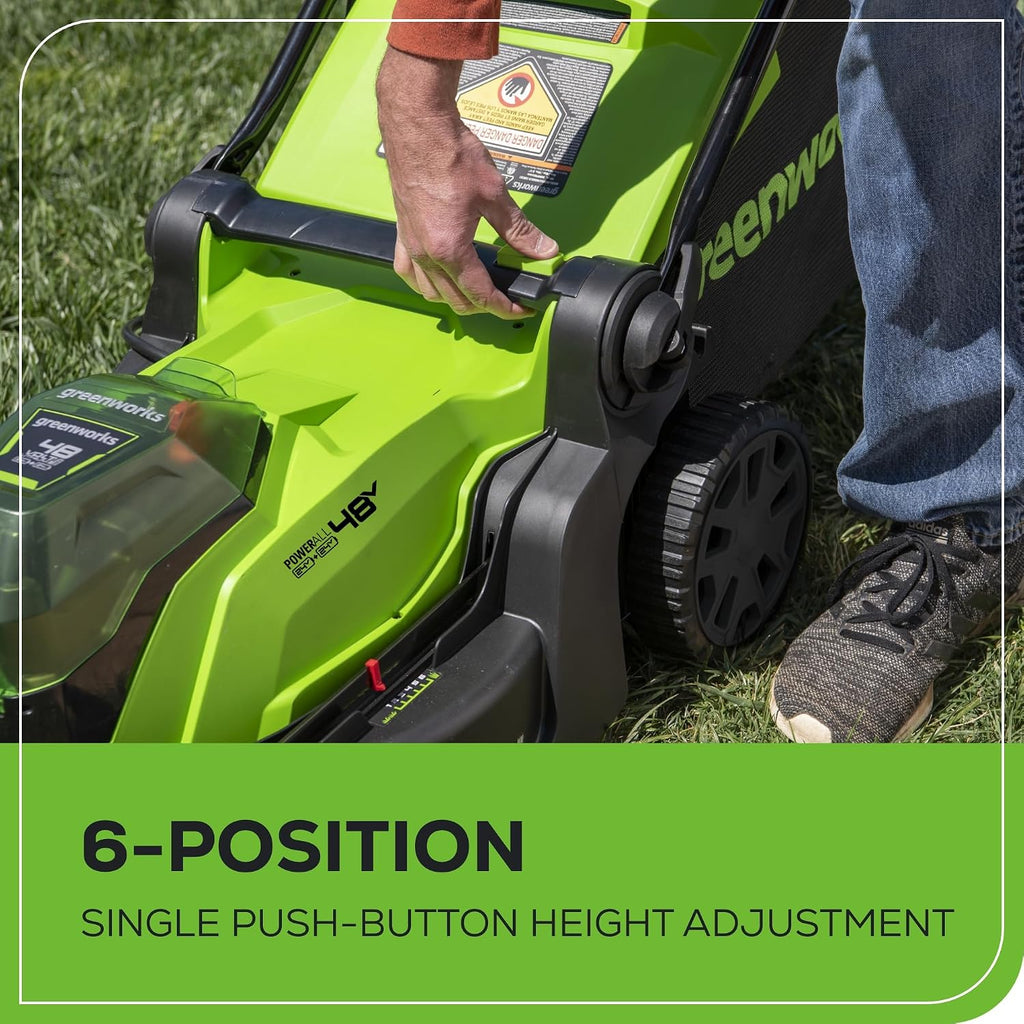 Greenworks 48V (24V x 2) 17' Brushless Cordless Push Lawn Mower, Includes (2) 4.0Ah Batteries and Dual Port Rapid Charger((200+ Compatible Tools, 45Min Runtime)