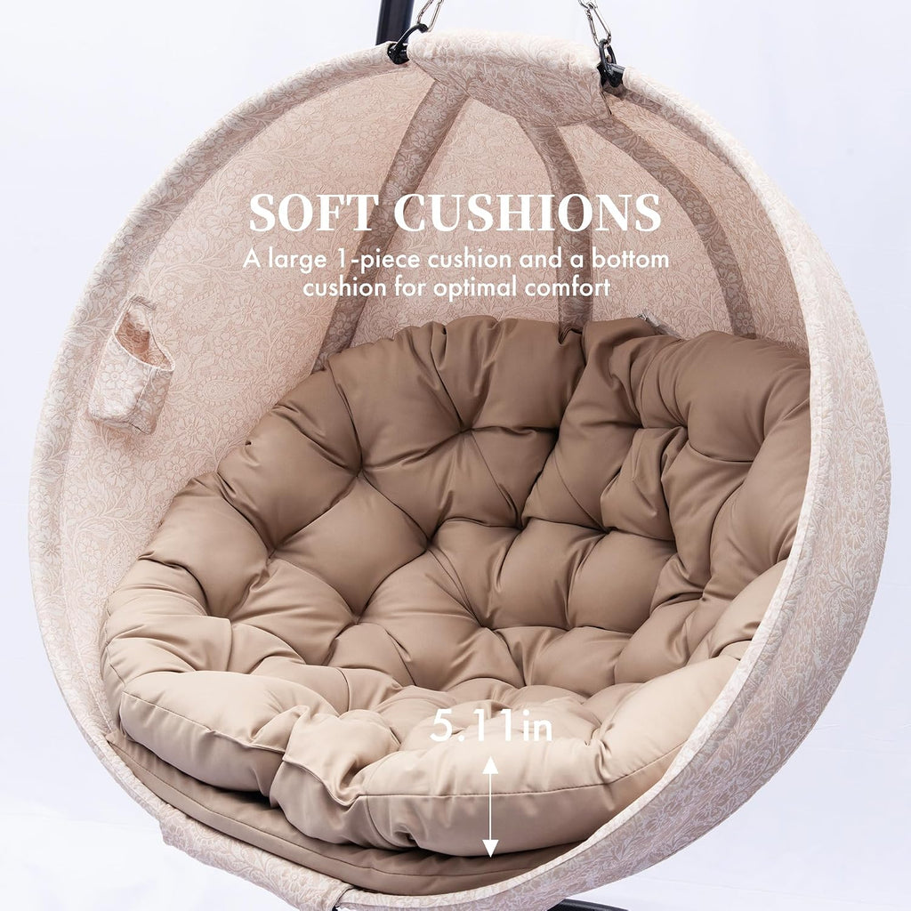 Hanging Egg Chair with Stand - Hanging Ball Chair W/Plush Cushions,Weather-Resistant Fabric, Indoor Outdoor Foldable Swing Chair for Patio, Balcony, Yard & Living Room,(Gesar Flowers Yellow)