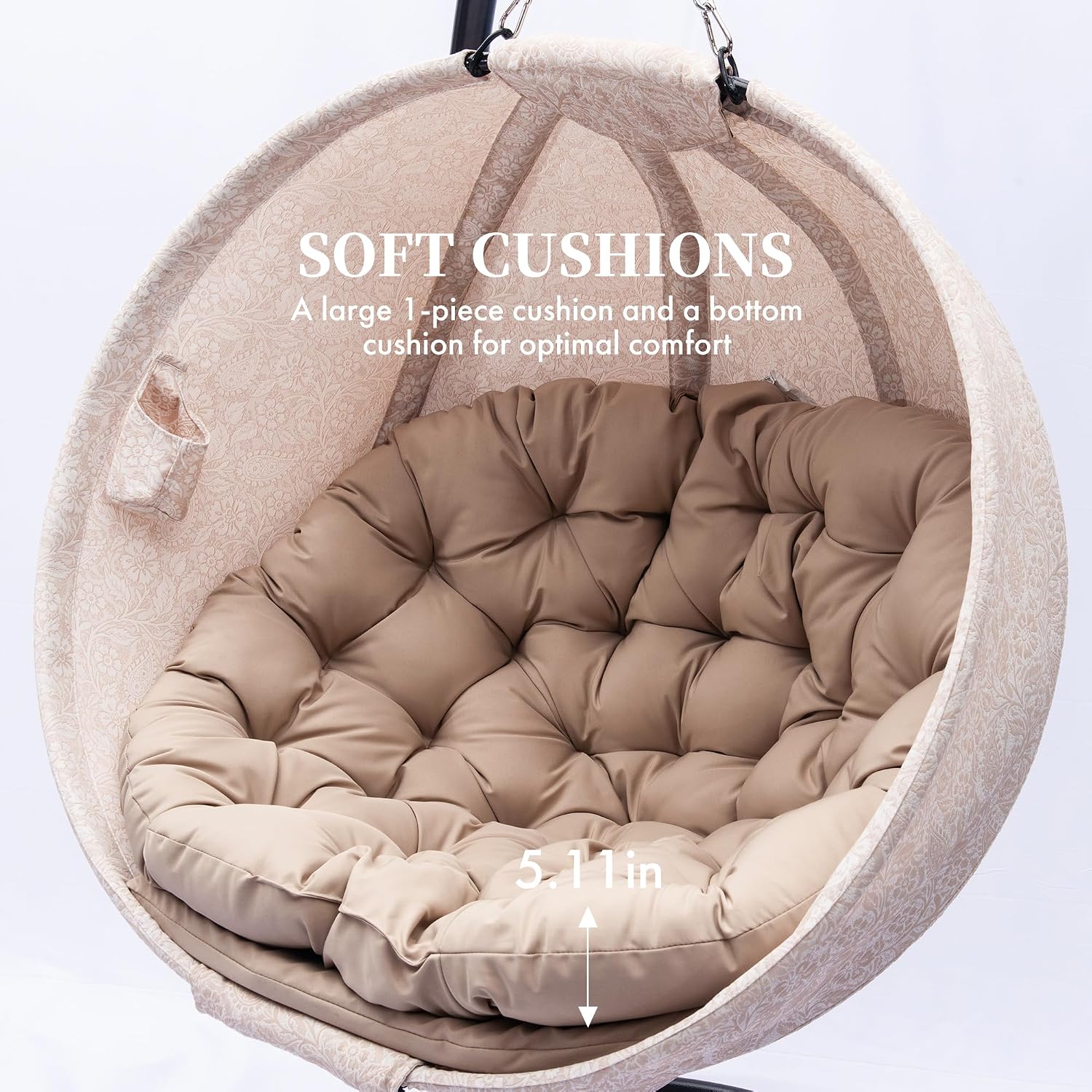Hanging Egg Chair with Stand - Hanging Ball Chair W/Plush Cushions,Weather-Resistant Fabric, Indoor Outdoor Foldable Swing Chair for Patio, Balcony, Yard & Living Room,(Gesar Flowers Yellow)