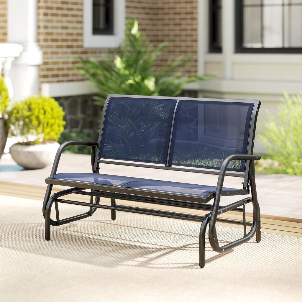 Outsunny 2-Person Outdoor Glider Bench, Patio Double Swing Rocking Chair Loveseat w/Powder Coated Steel Frame for Backyard Garden Porch, Dark Blue