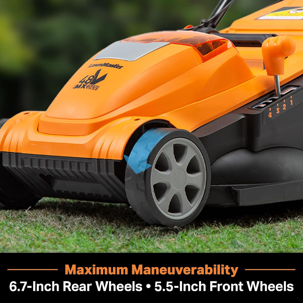 LawnMaster CLMF4815E 48V MAX 15-inch Brushless Cordless Lawn Mower with 2X24V MAX 4.0Ah Battery and a Dual Charger