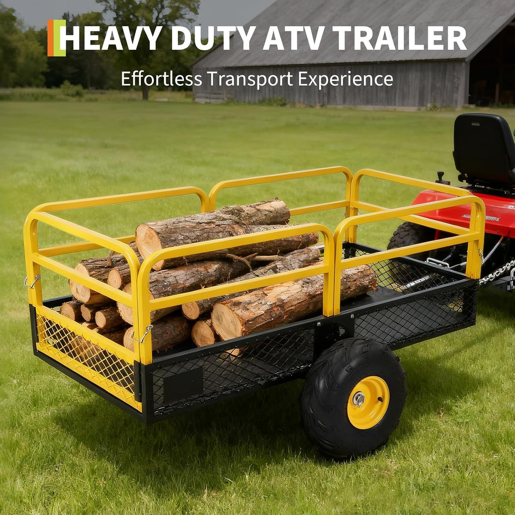 Garvee ATV UTV Trailer Tow Behind Dump Cart, 1600Lbs 22 Cubic Feet, Heavy Duty Yard Garden Trailer Pull Behind Dump Trailer for Lawn Mower Tractor