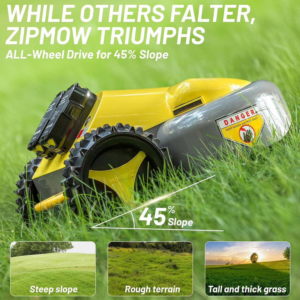Remote Control Lawn Mower - Cordless All-Wheel Drive RC Mower, 45° Slope Climbing, 2'-3' Height Adjustment, Dual 3Ah Batteries (Up to 60 Min Runtime), No Gas No Oil