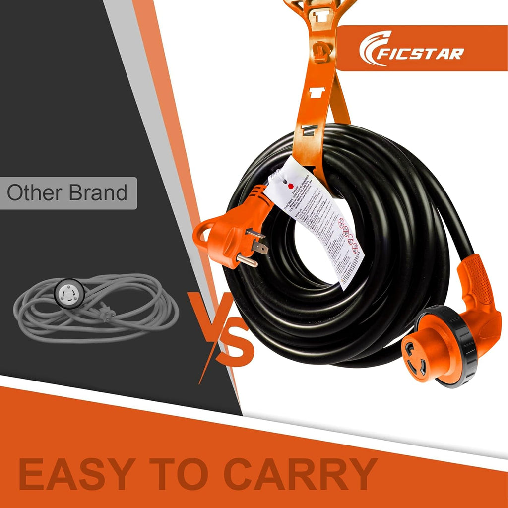 30 Amp RV Extension Cord,50 ft,Heavy Duty Generator Extension Cord with LED Power Indicator,30 AMP Female 90° Twist Lock Adapter with Reverse Polarity Lamp,NEMA TT-30P to L5-30R,120V/125V