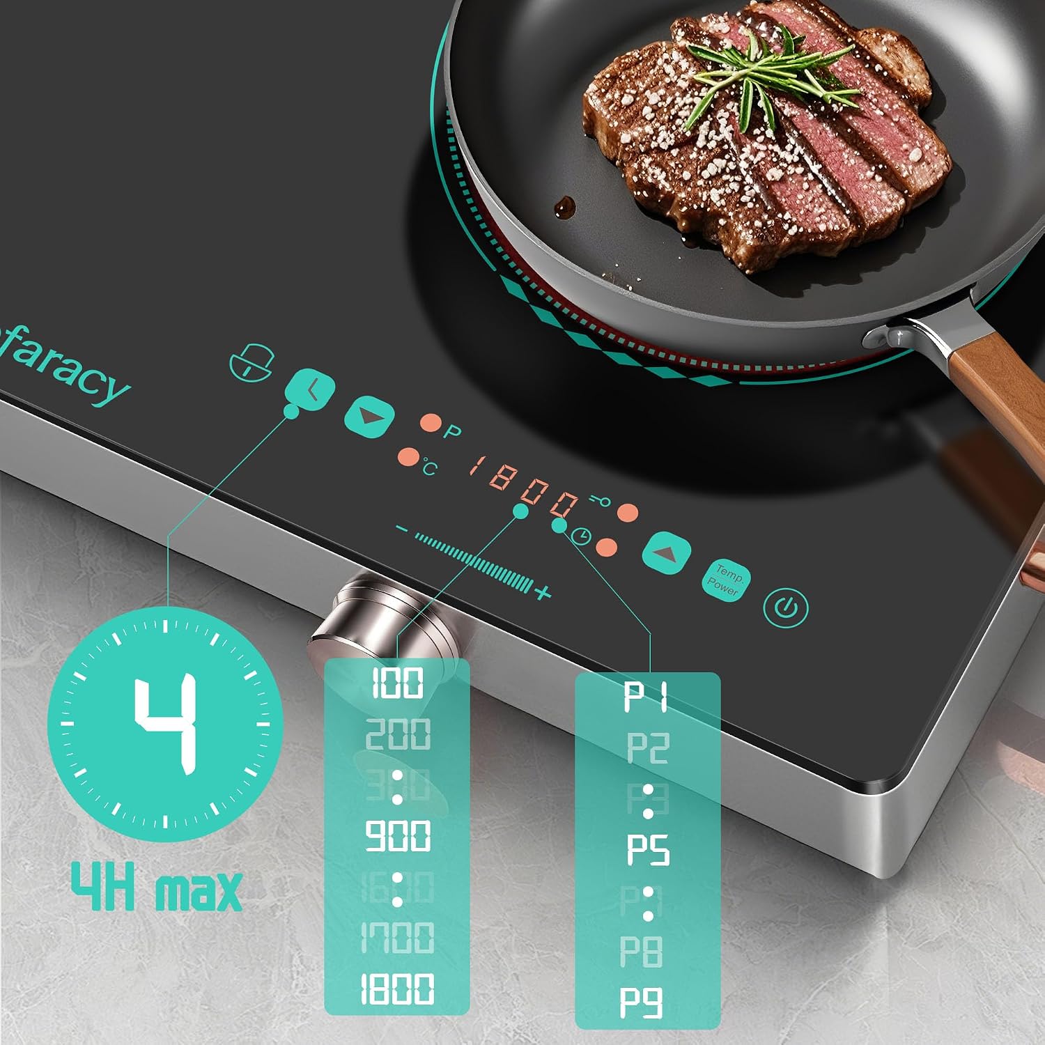 2 Burner Electric Cooktop 24 Inch, 110V 2000W Portable Electrics Stove Top with Handle, 9 Power Settings, Senor Touch & Knob Control, Safety Lock, Timer, 110-120V Plug in (2 Burner Green)